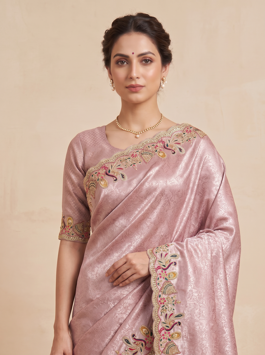 Saantha Signature|Light Purple Silk Embroidery Saree