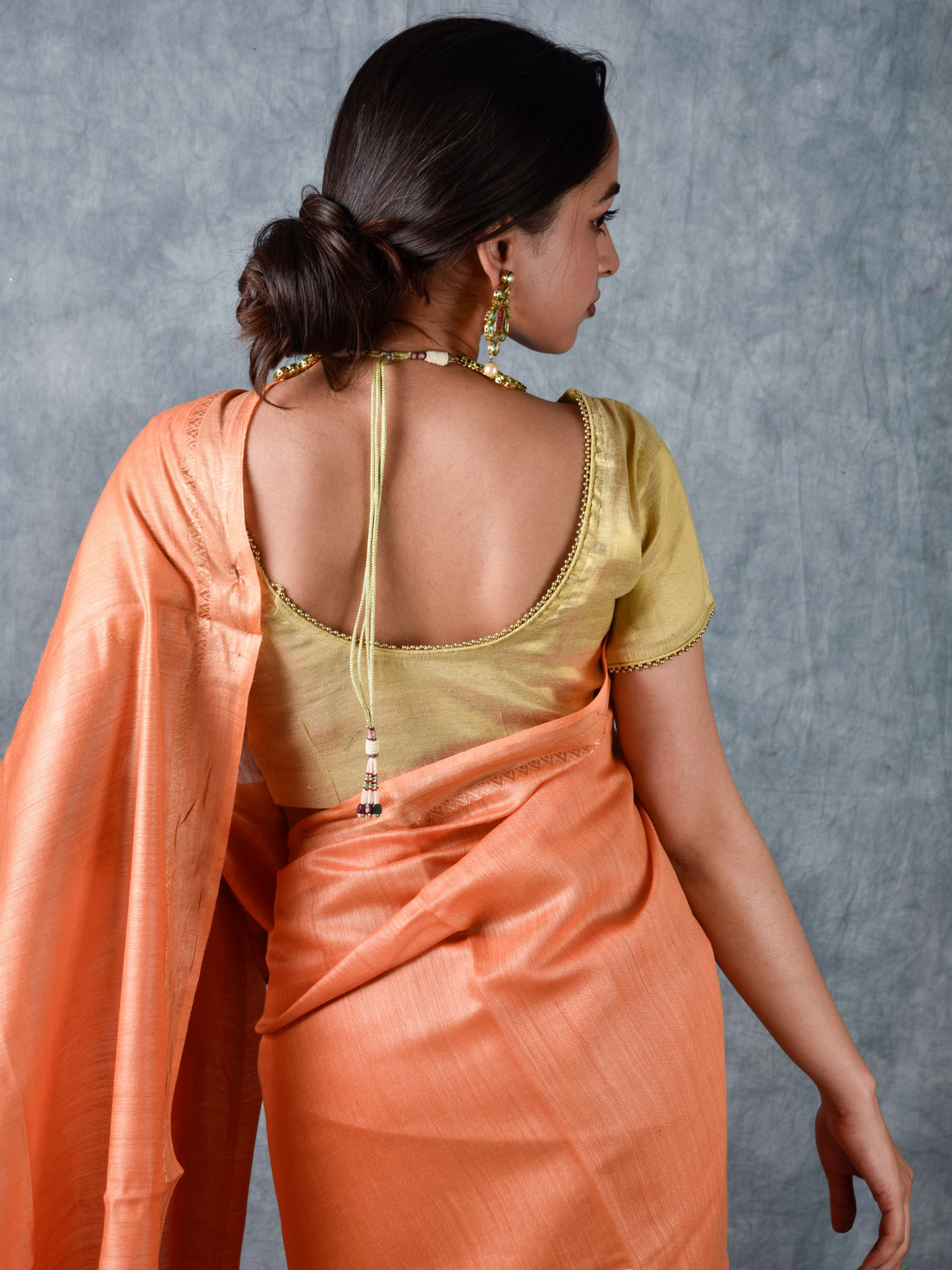 Bhagalpuri Peach Silk Handloom Saree