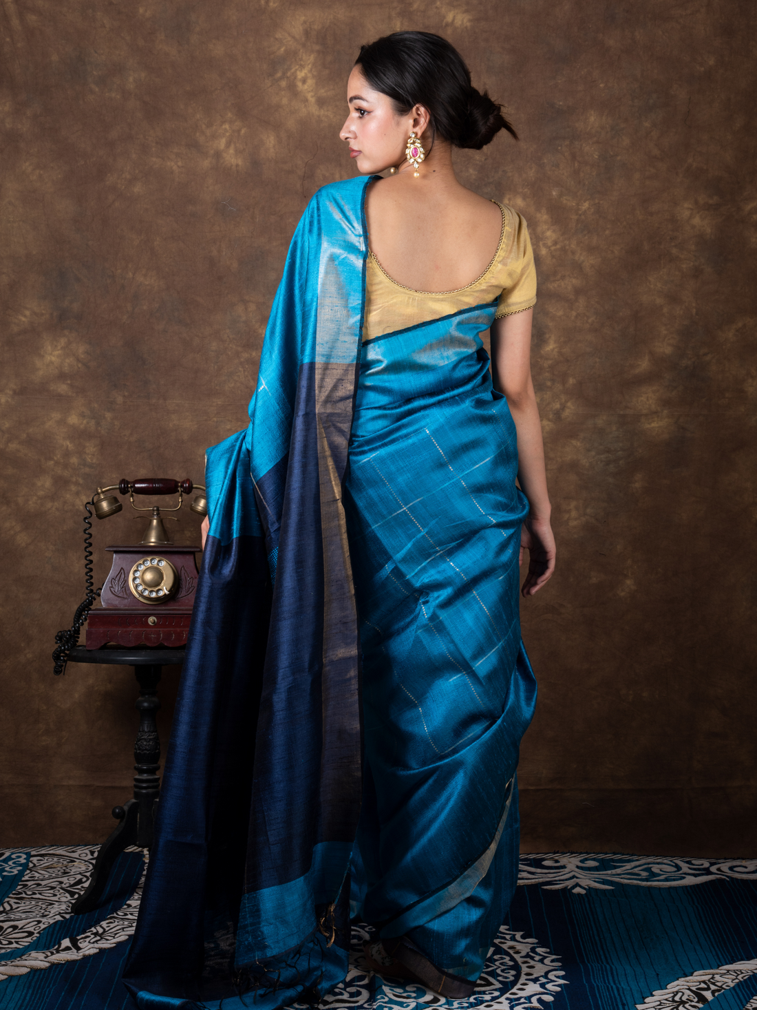 Pure Mulberry Dupion Turquoise Blue Handloom Silk Saree