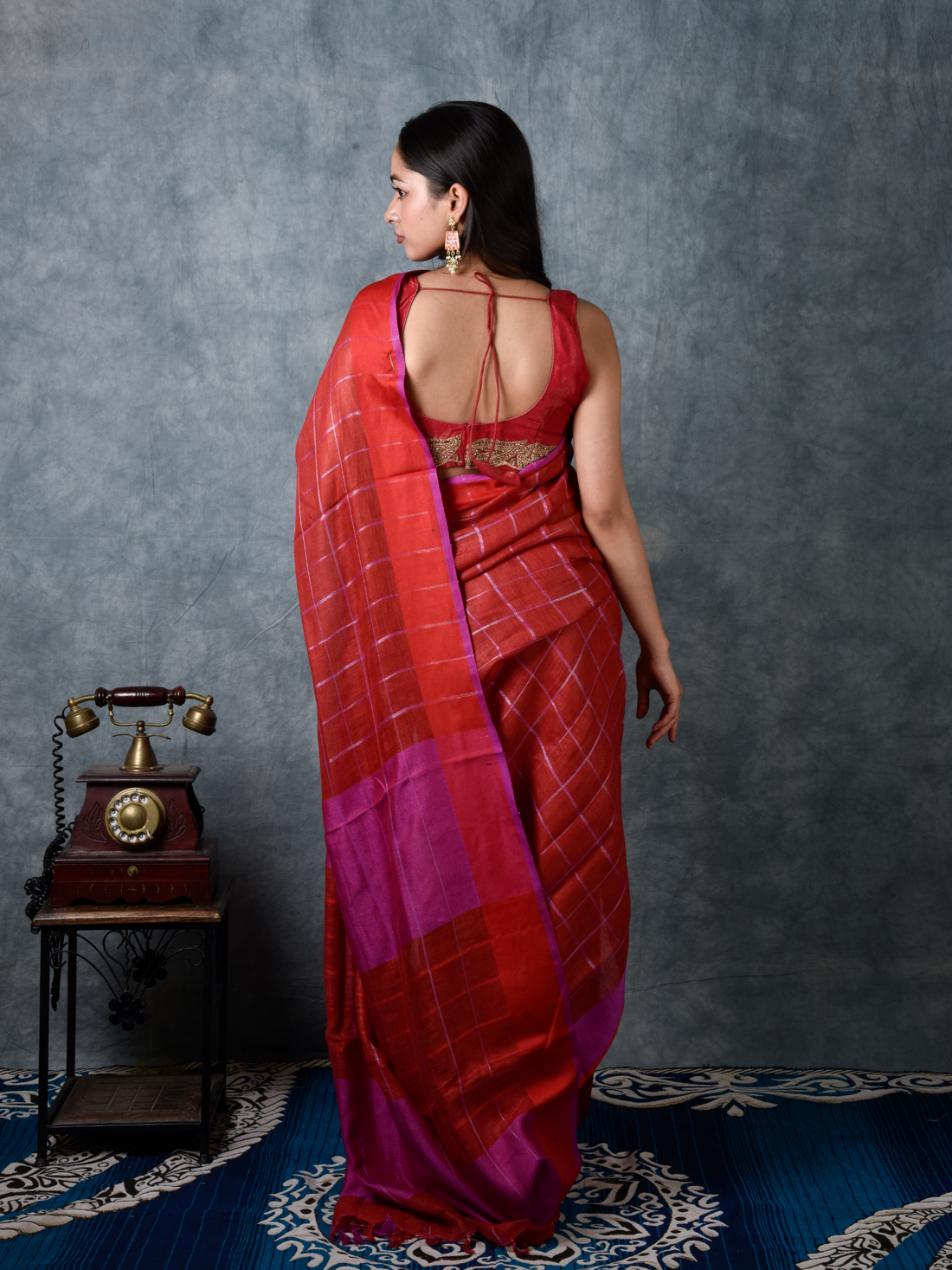 Crimson Blush Linen Zari Saree