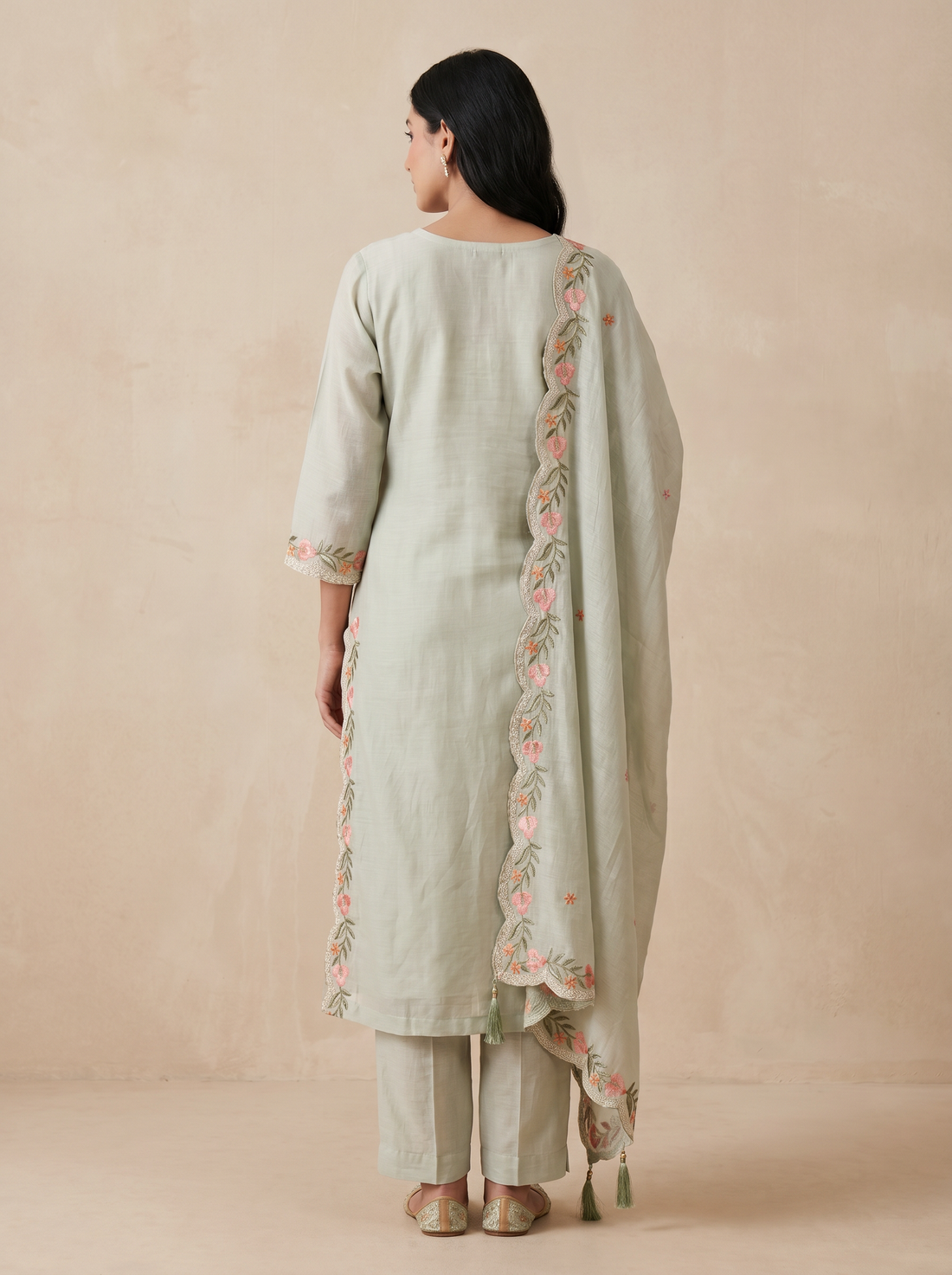 sea green multicolour embroidered kurta set