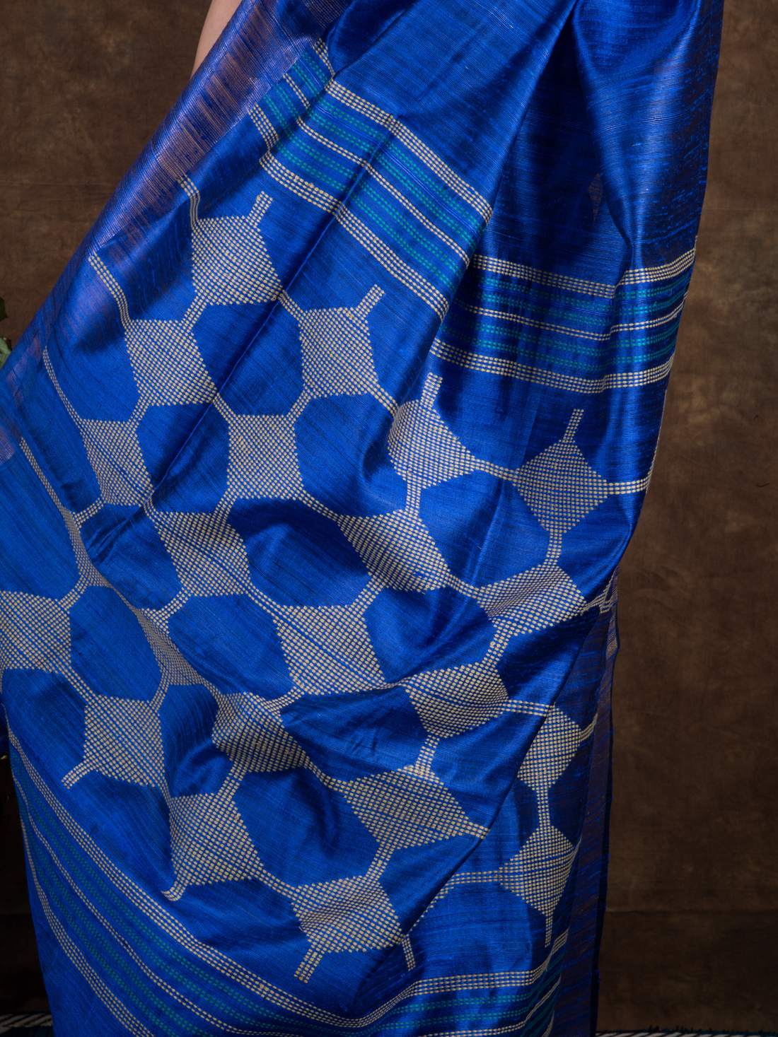 Pure Mulberry Dupion Handloom Indigo Silk Saree