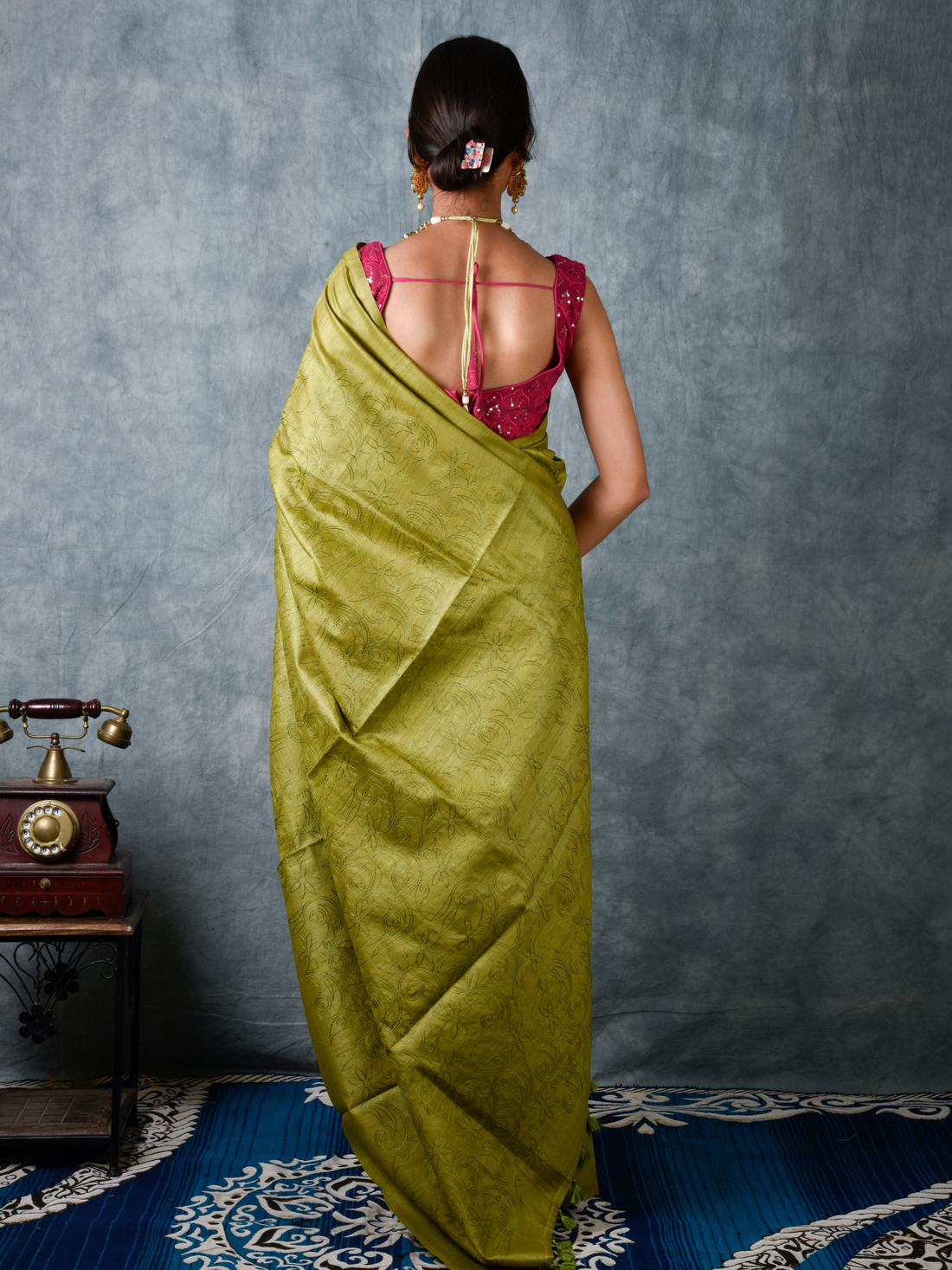 Olive Spice Handloom Tussar Silk Saree