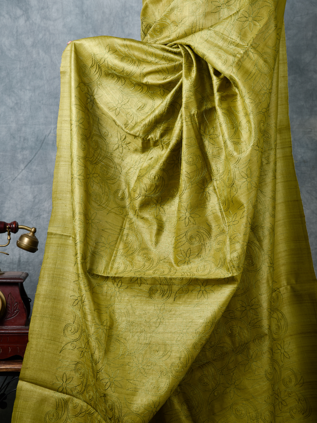 Olive Spice Handloom Tussar Silk Saree