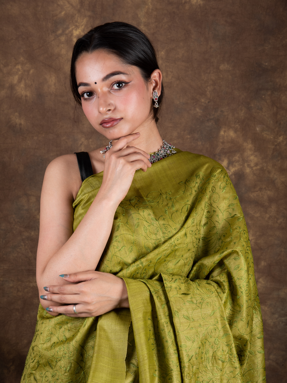 Handloom Olive Temptation Pure Tussar Silk Saree