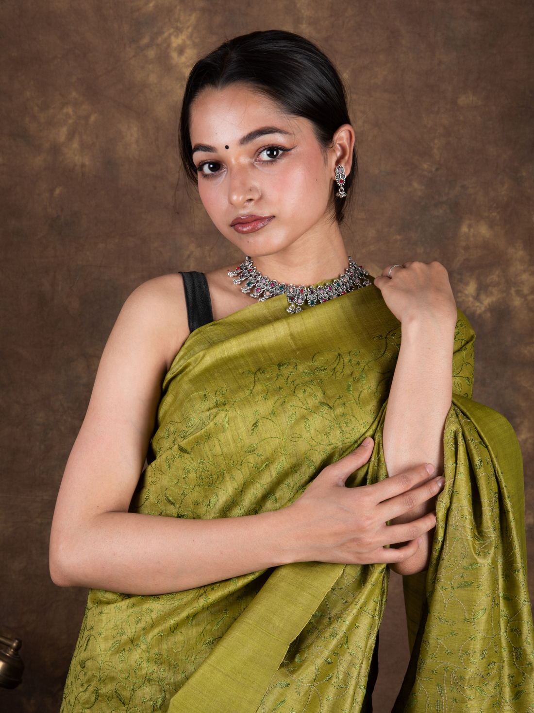 Handloom Olive Temptation Pure Tussar Silk Saree