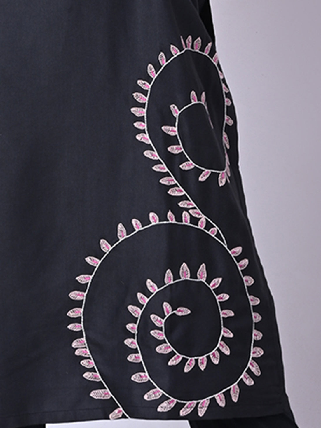Black Santhali Bel Hand Embroidered Silk Kurta Set