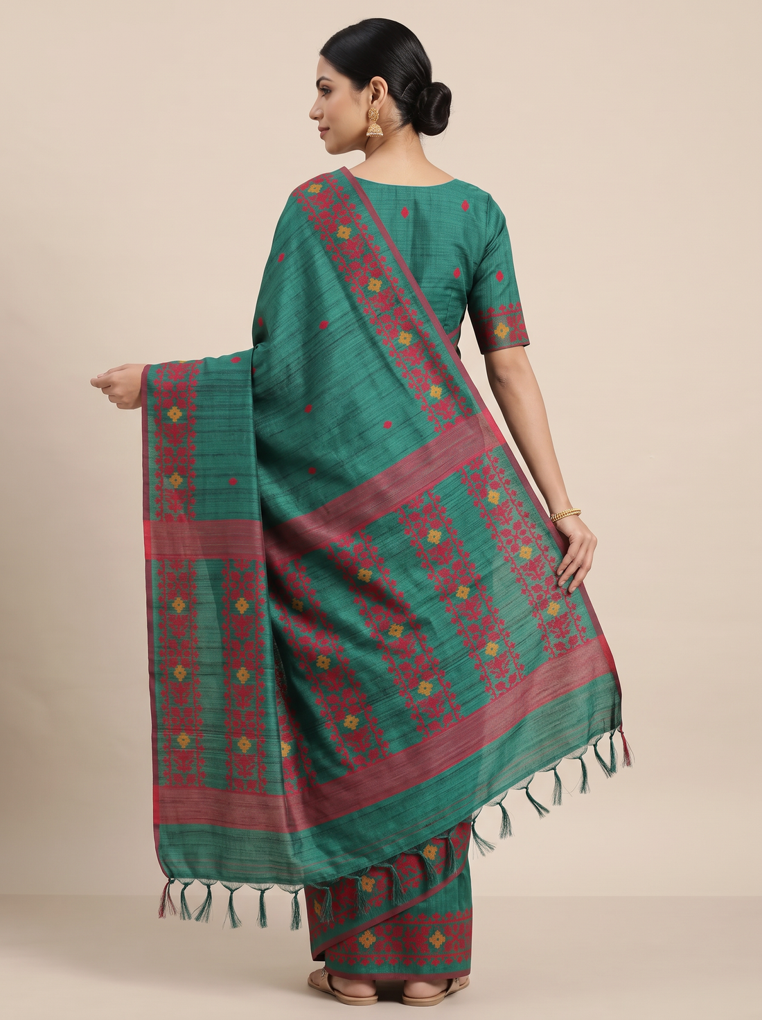 MS- PL SEMI TASSAR JAMDANI WEAVE SAREE 5875-GREEN