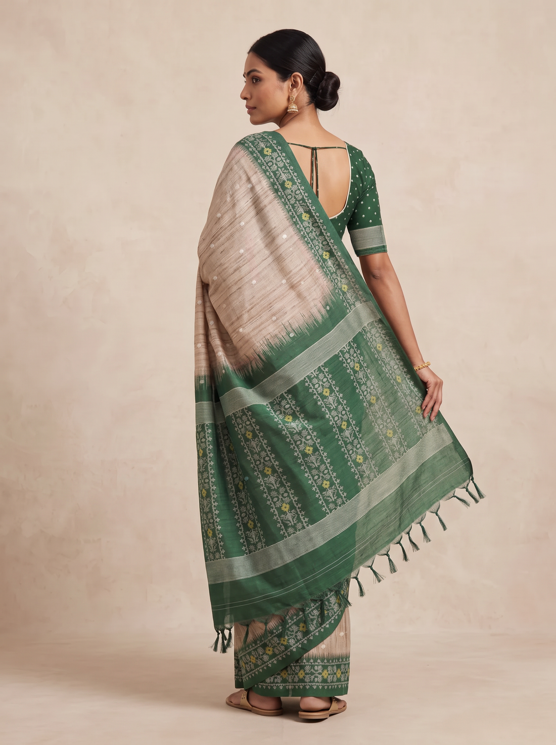 MS- PL SEMI TASSAR JAMDANI WEAVE SAREE 5875-TASSAR GREEN