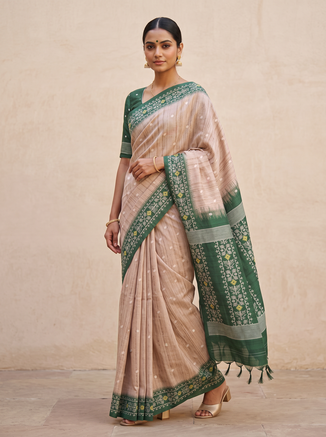 MS- PL SEMI TASSAR JAMDANI WEAVE SAREE 5875-TASSAR GREEN