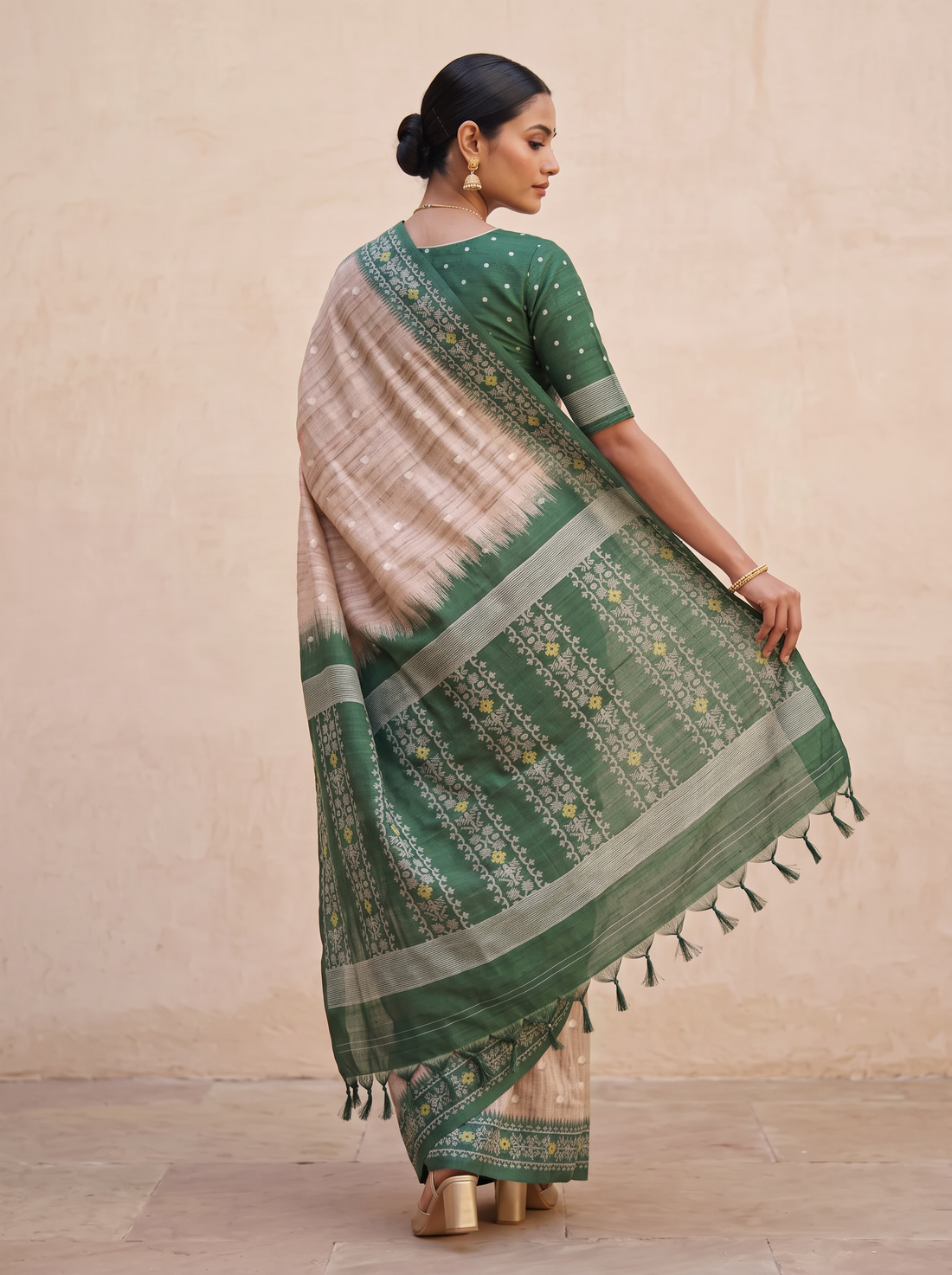 MS- PL SEMI TASSAR JAMDANI WEAVE SAREE 5875-TASSAR GREEN