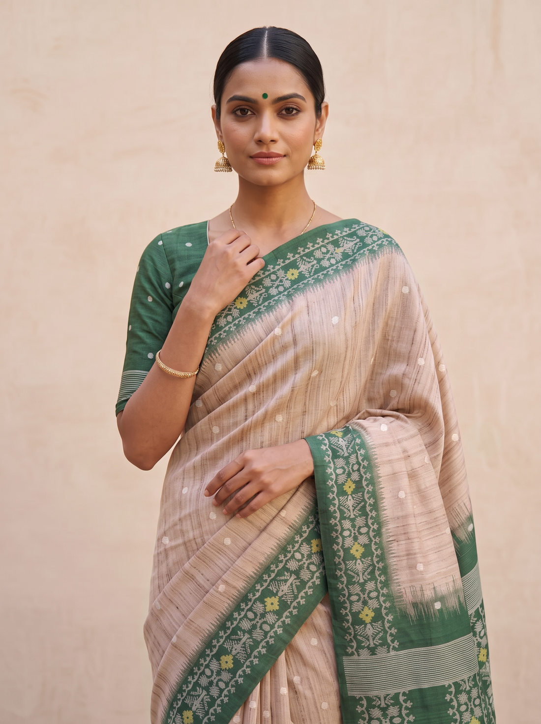MS- PL SEMI TASSAR JAMDANI WEAVE SAREE 5875-TASSAR GREEN