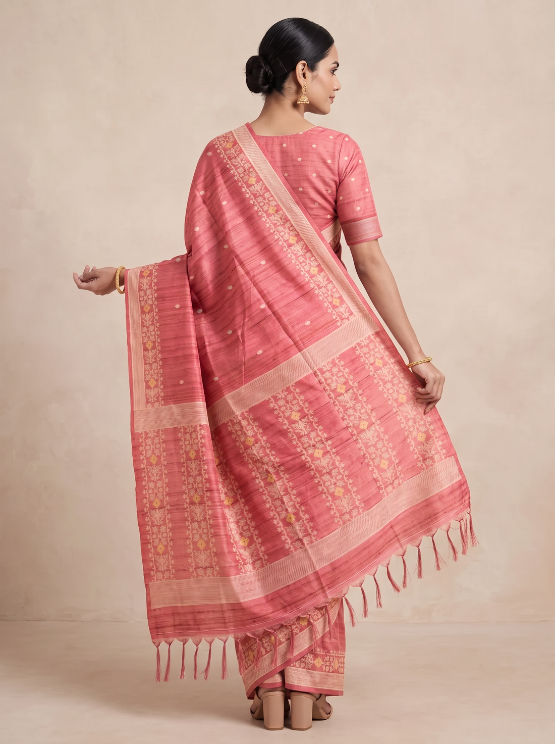MS- PL SEMI TASSAR JAMDANI WEAVE SAREE 5875-LIGHT PINK