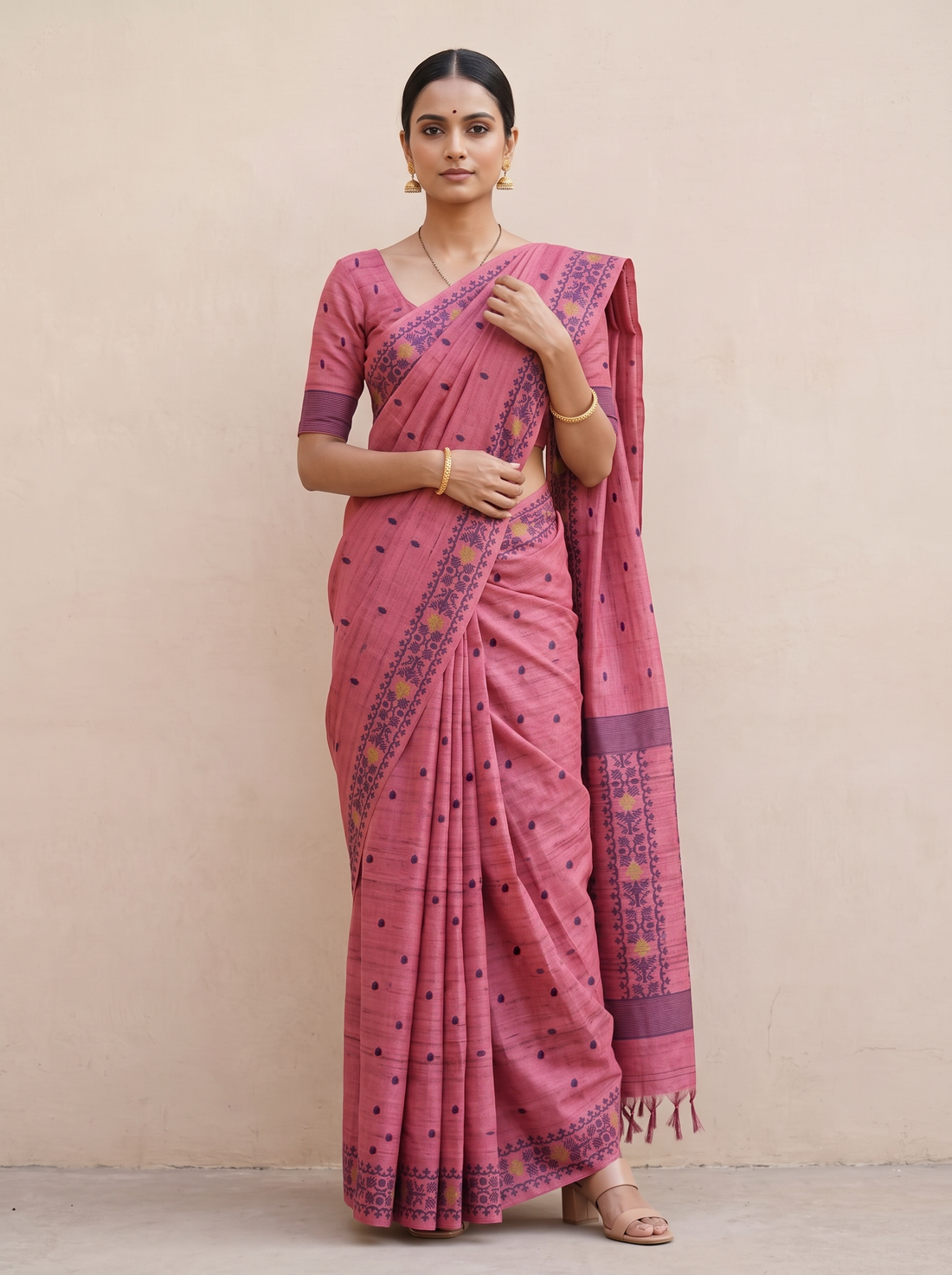 MS- PL SEMI TASSAR JAMDANI WEAVE SAREE 5875-PINK