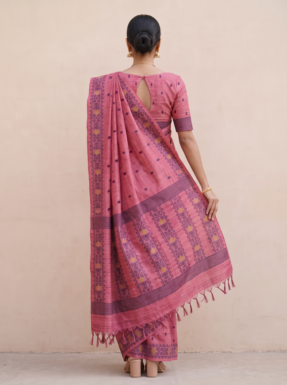 MS- PL SEMI TASSAR JAMDANI WEAVE SAREE 5875-PINK