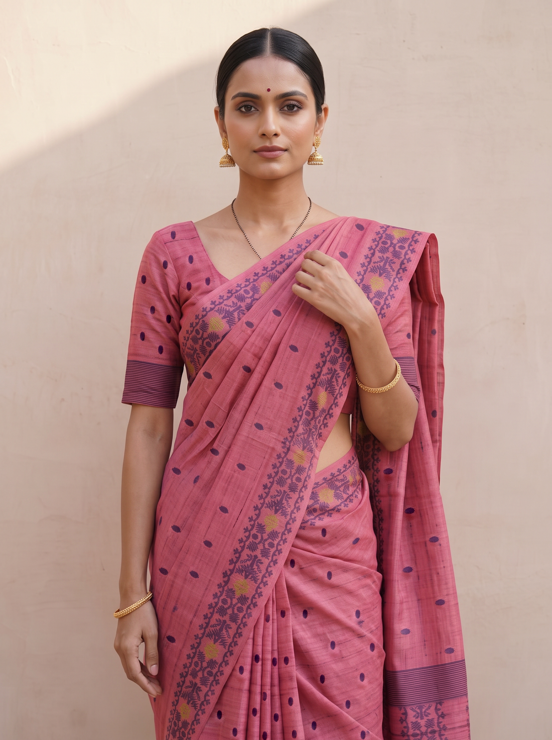 MS- PL SEMI TASSAR JAMDANI WEAVE SAREE 5875-PINK