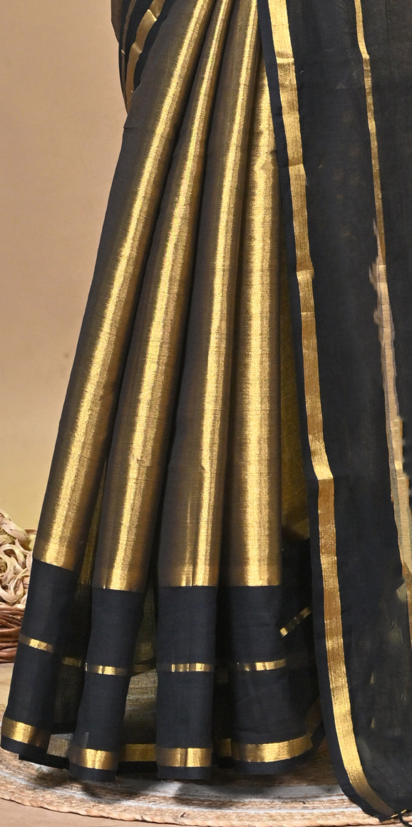 Blue and Golden Tissue Cotton Handloom Saree with Elegant Border