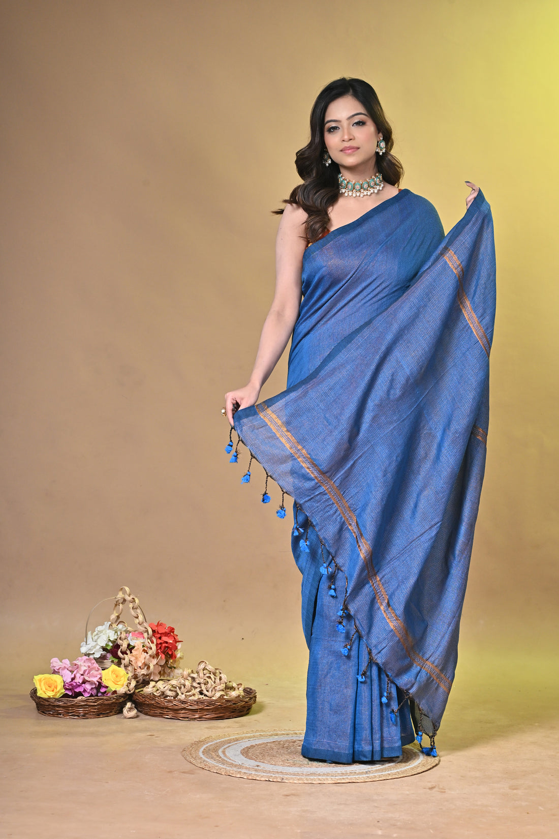 Royal Blue Tissue Ragha Saree with Elegant Textured Finish