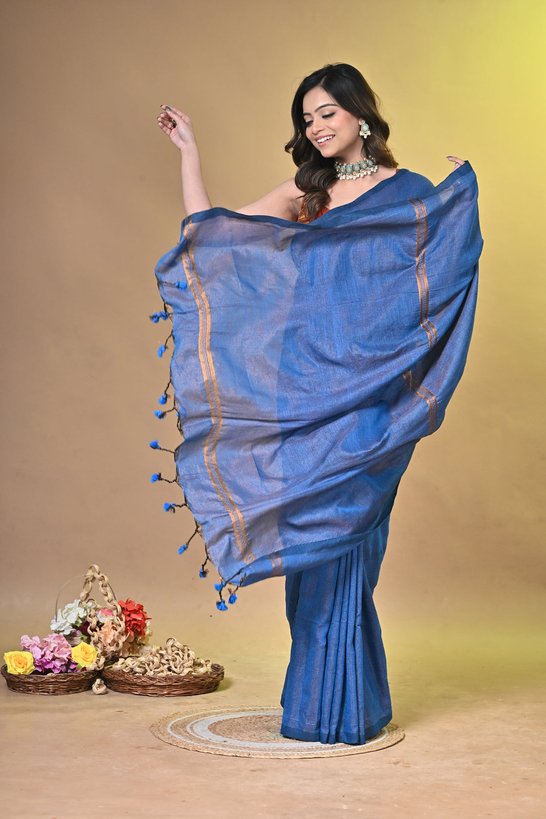 Royal Blue Tissue Ragha Saree with Elegant Textured Finish