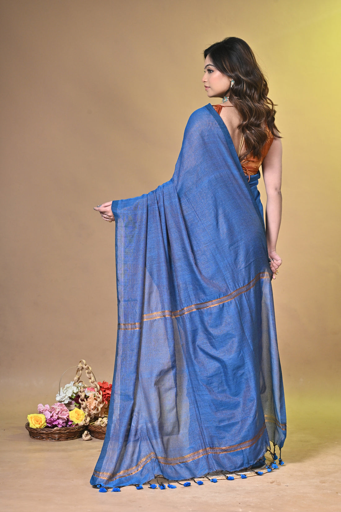 Royal Blue Tissue Ragha Saree with Elegant Textured Finish