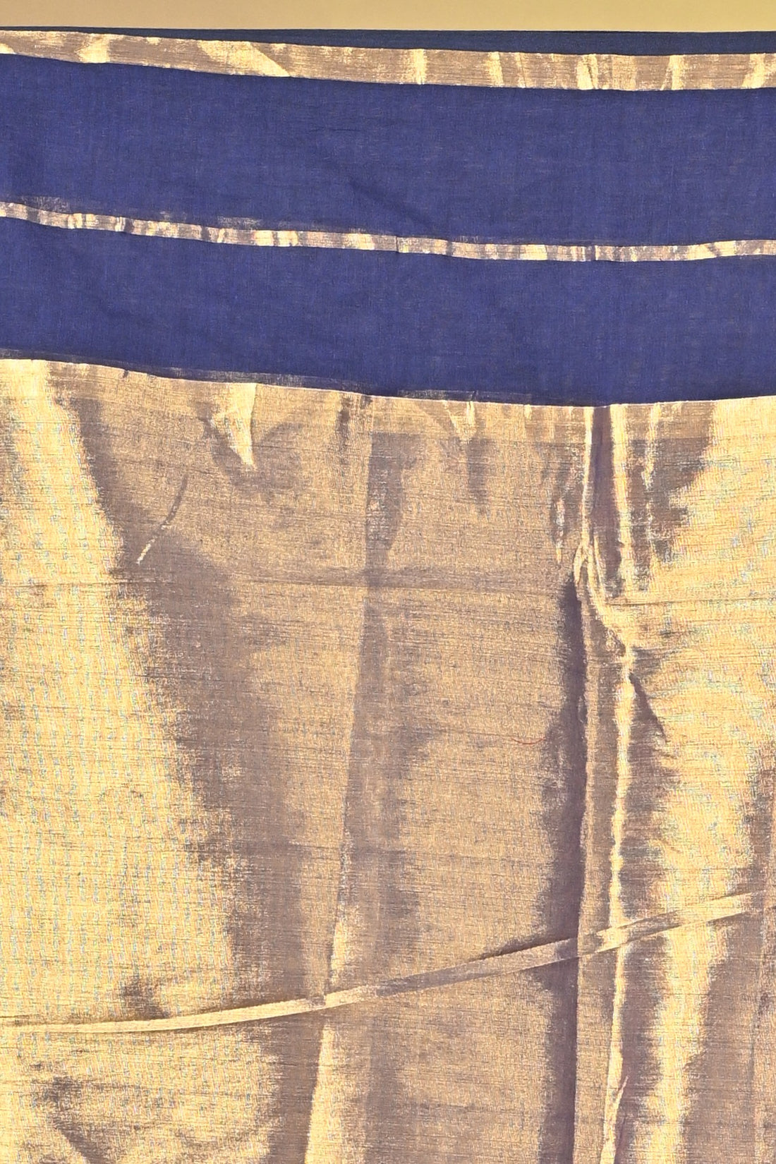 Navy Blue and Golden Tissue Cotton Handloom Saree with Contrast Border