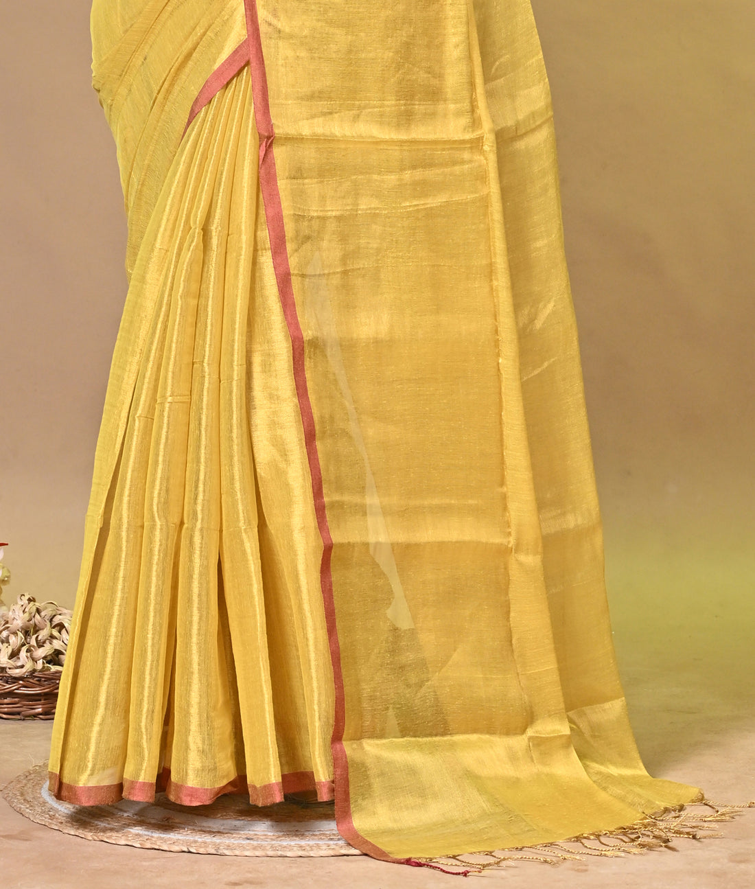 Mustard Yellow Tissue Ragha Saree with Elegant Textured Finish