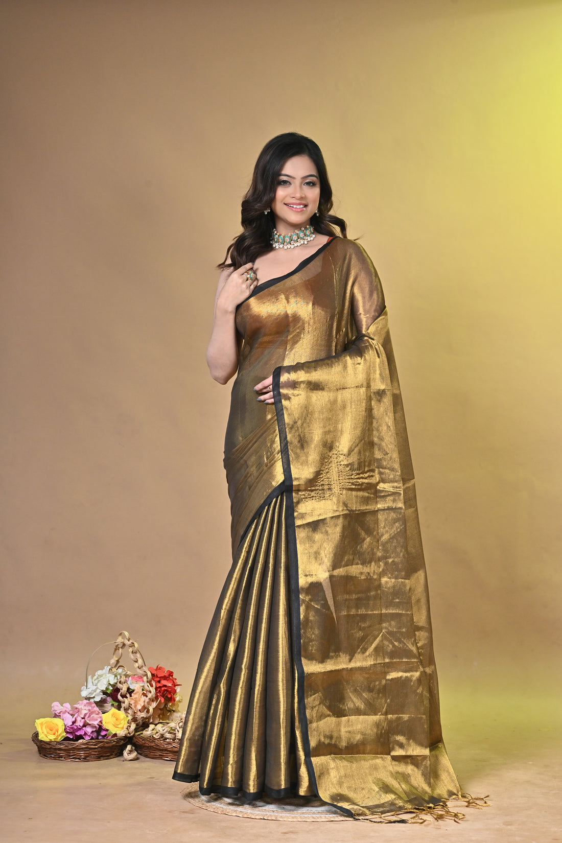 Golden Tissue Ragha Saree with Elegant Textured Finish