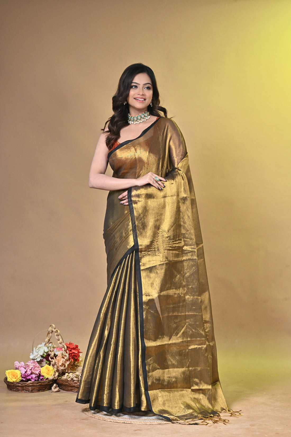 Golden Tissue Ragha Saree with Elegant Textured Finish