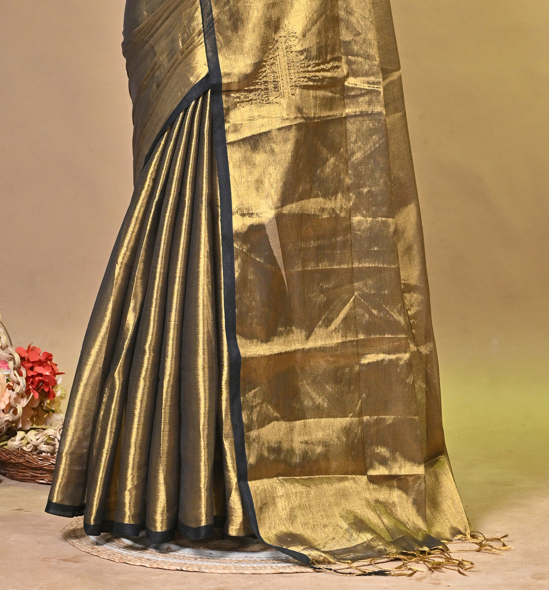 Golden Tissue Ragha Saree with Elegant Textured Finish