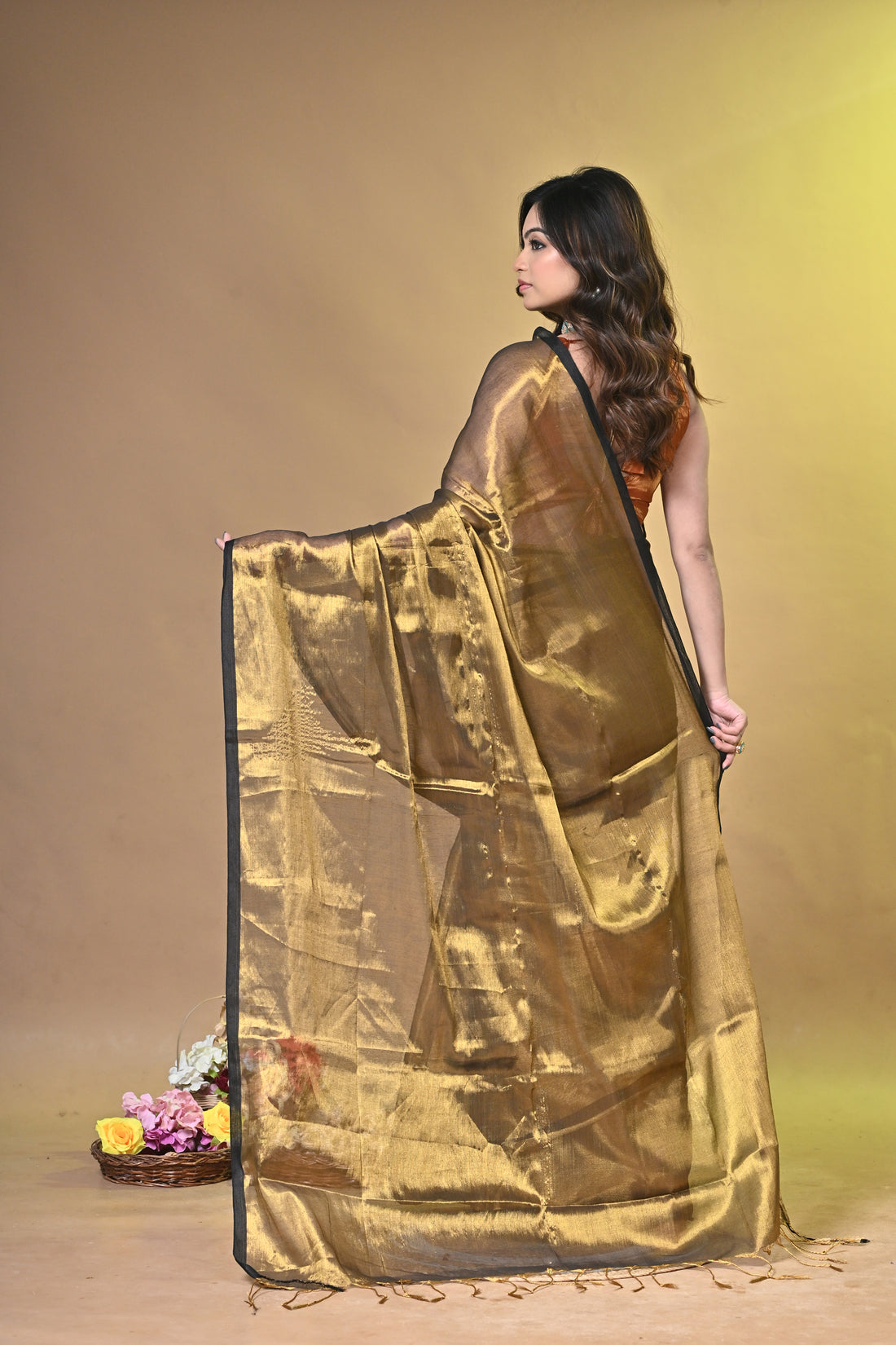 Golden Tissue Ragha Saree with Elegant Textured Finish