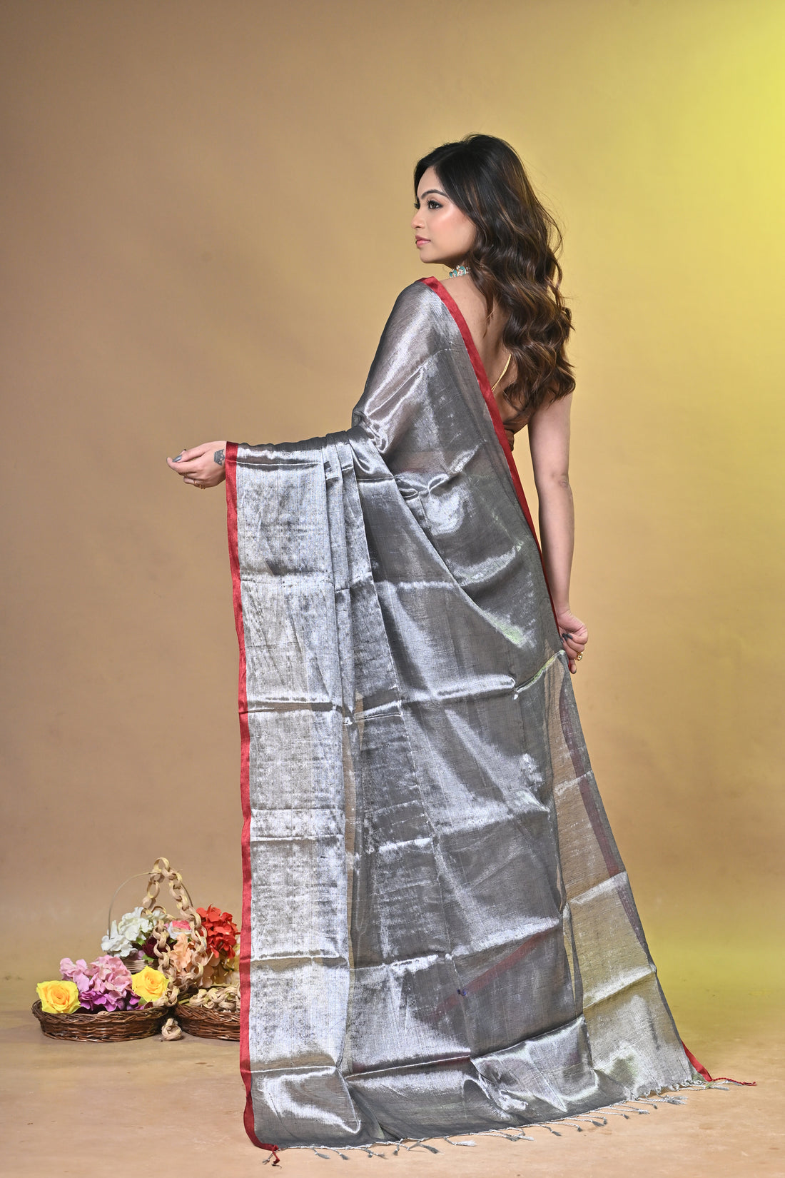 Grey Tissue Ragha Saree with Elegant Textured Finish