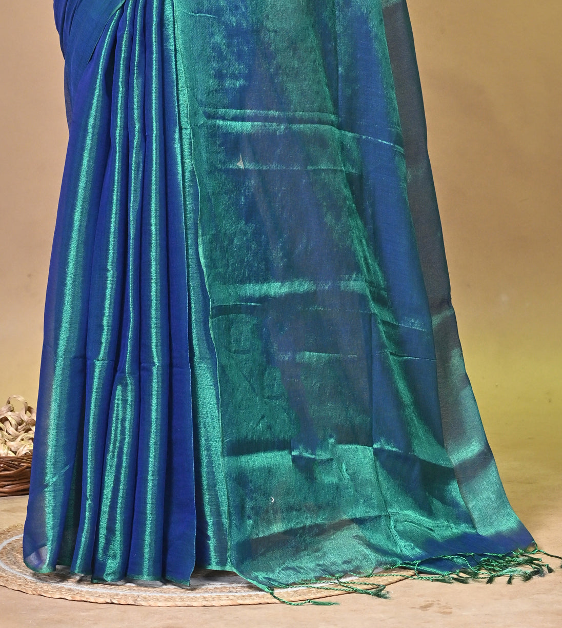 Teal Green Tissue Ragha Saree with Elegant Textured Finish