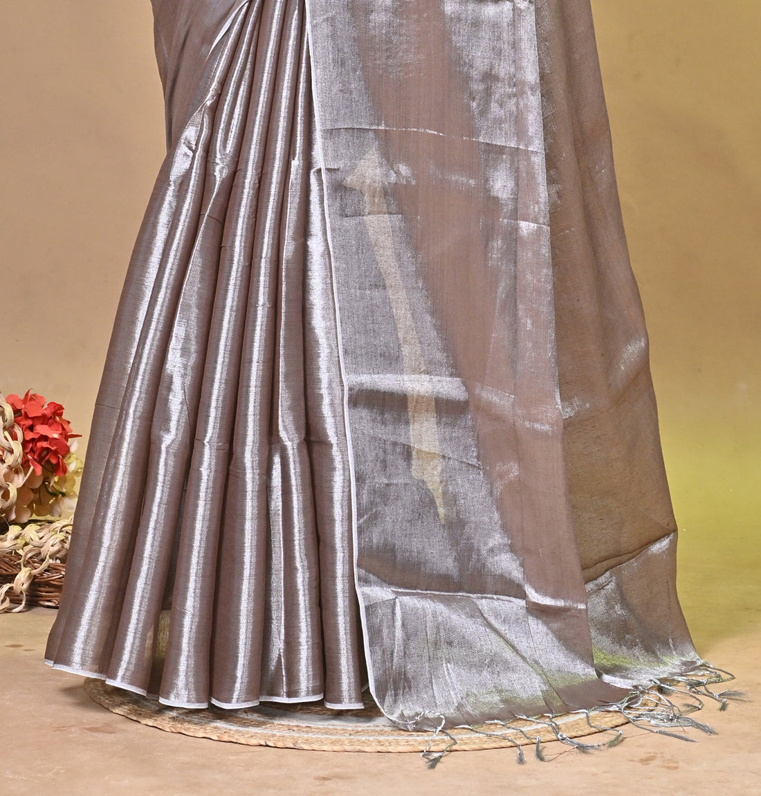 Silver Grey Tissue Ragha Saree with Elegant Textured Finish