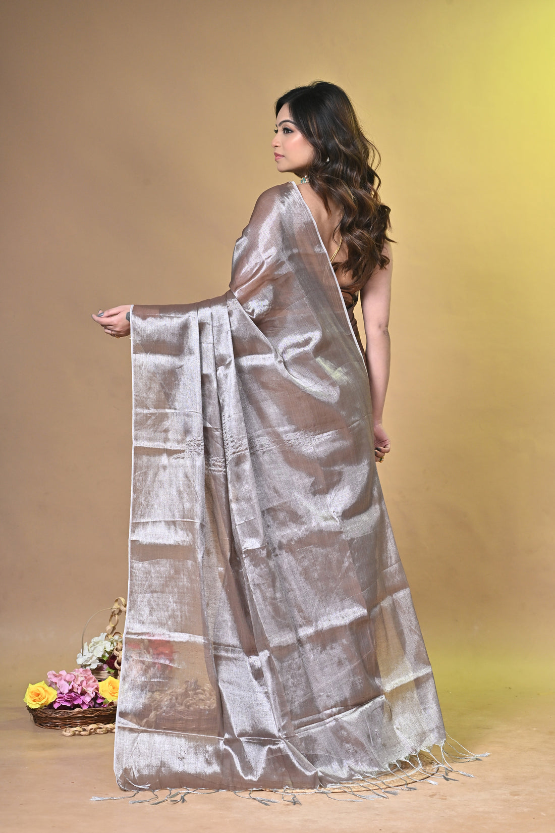 Grey Tissue Ragha Saree with Elegant Textured Finish