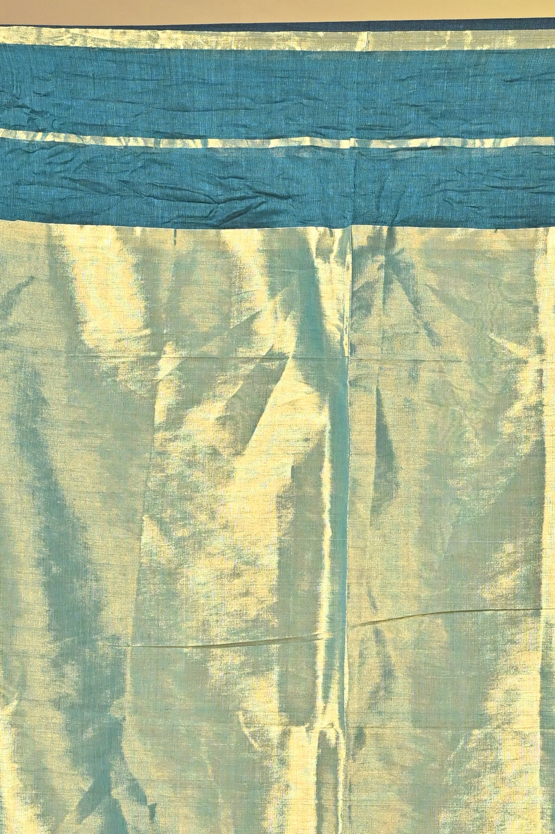 Teal Green and Beige Tissue Cotton Handloom Saree with Contrast Border