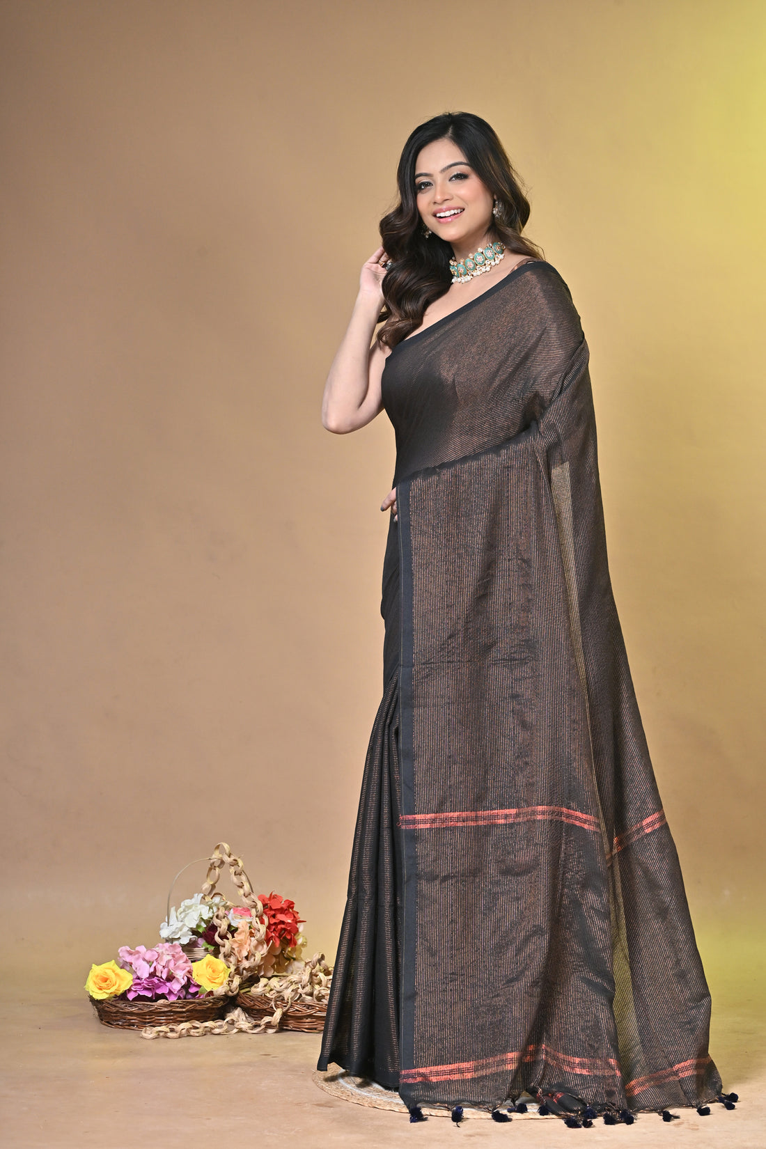 Forest Green Handloom Pure Khadi Cotton Saree