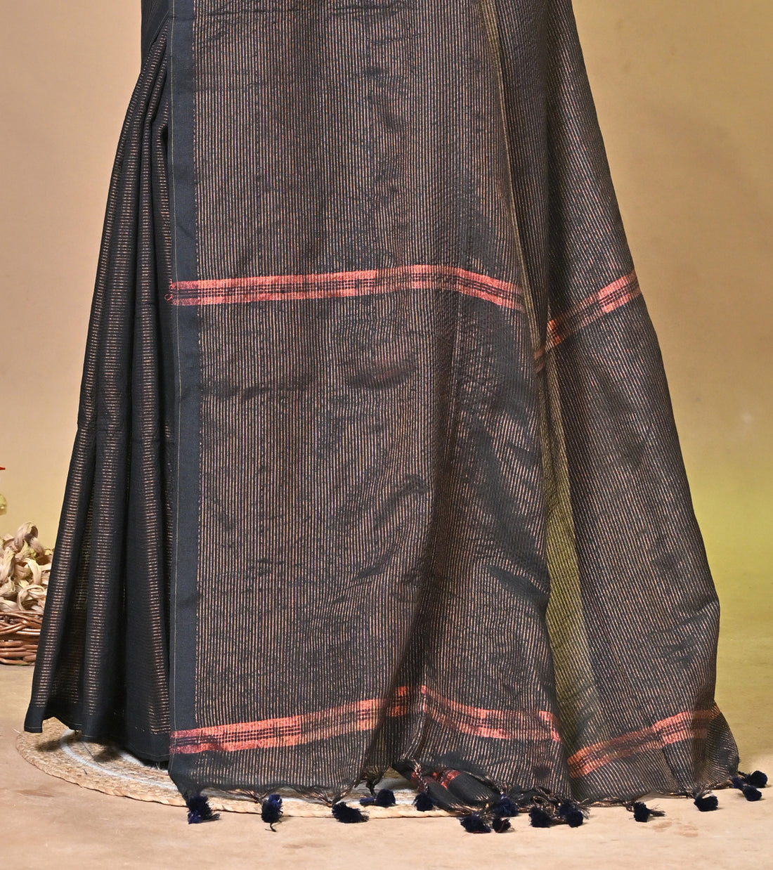Dark Grey Tissue Ragha Saree with Elegant Textured Finish