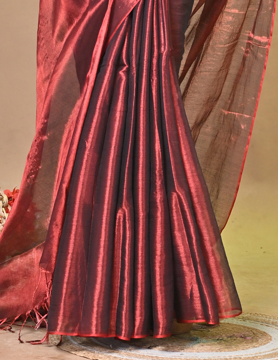 Maroon Tissue Ragha Saree with Elegant Textured Finish