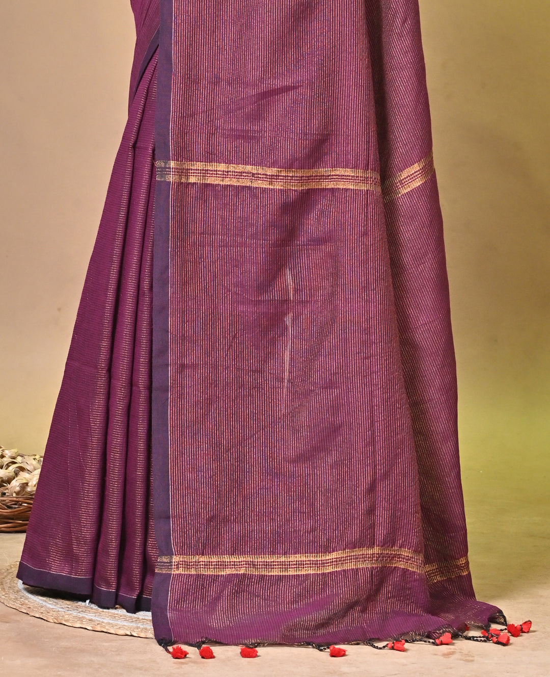 Magenta Khadi Cotton Saree with Elegant Border Design