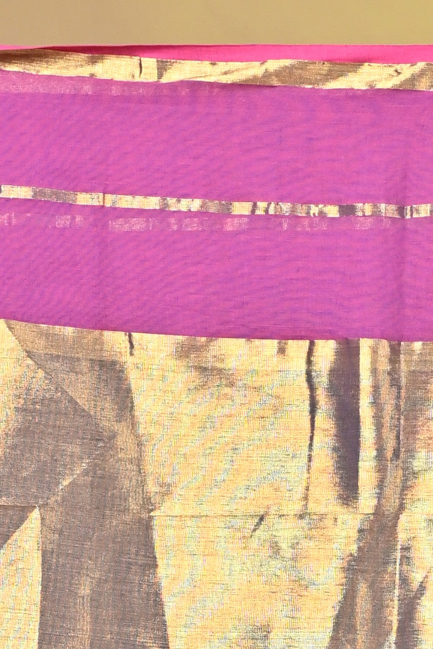Pink and Golden Tissue Cotton Handloom Saree with Elegant Border