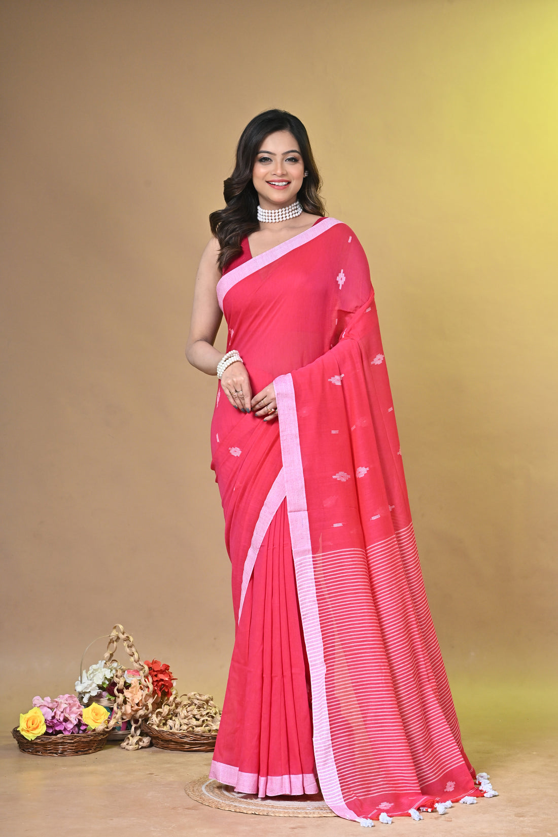 Rose Pink Handloom Pure Cotton Saree