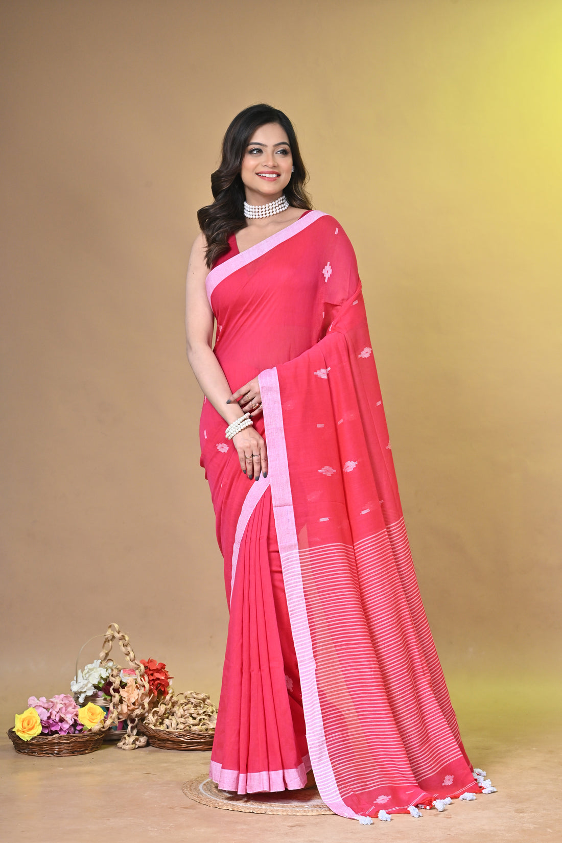 Rose Pink Handloom Pure Cotton Saree