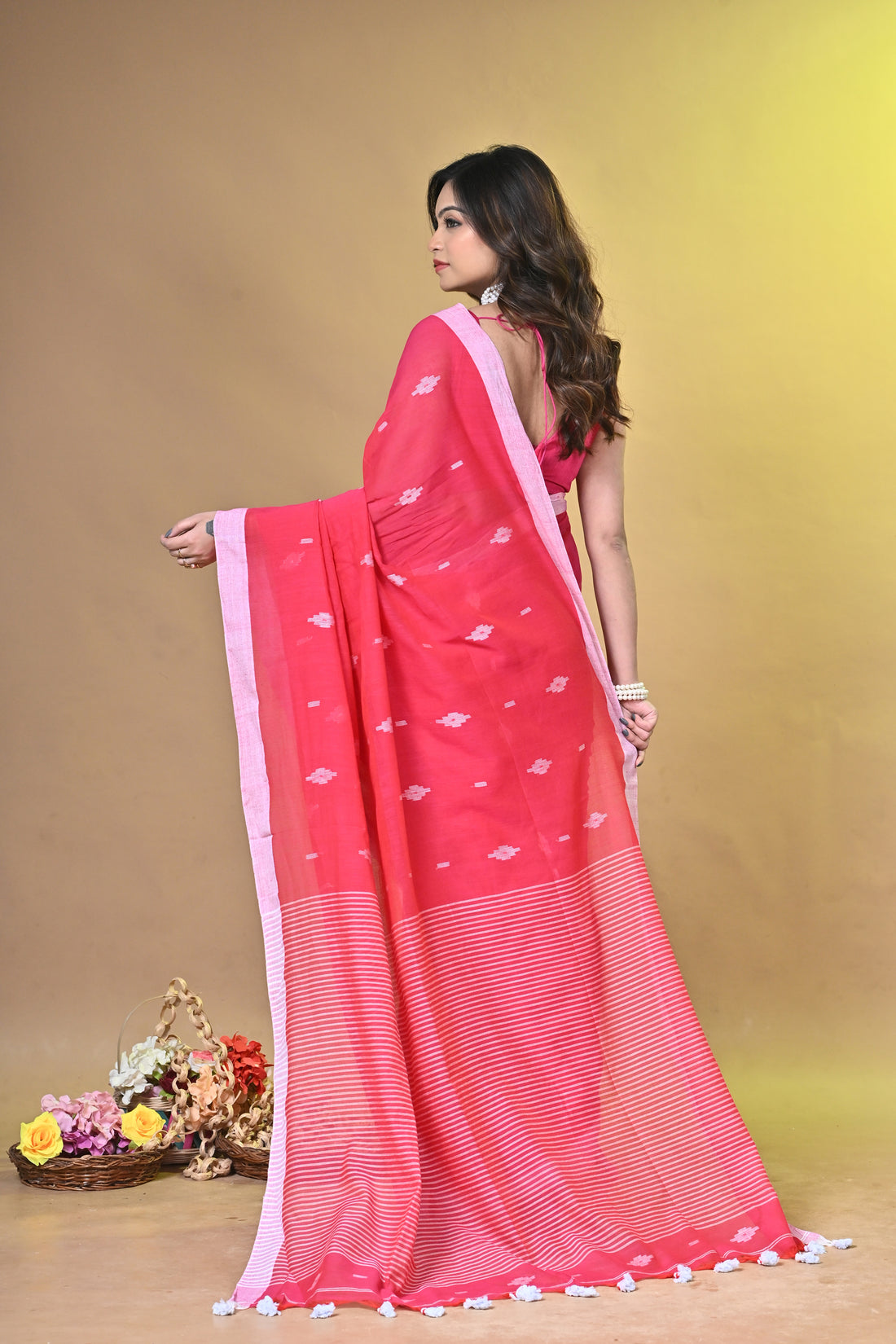 Rose Pink Handloom Pure Cotton Saree
