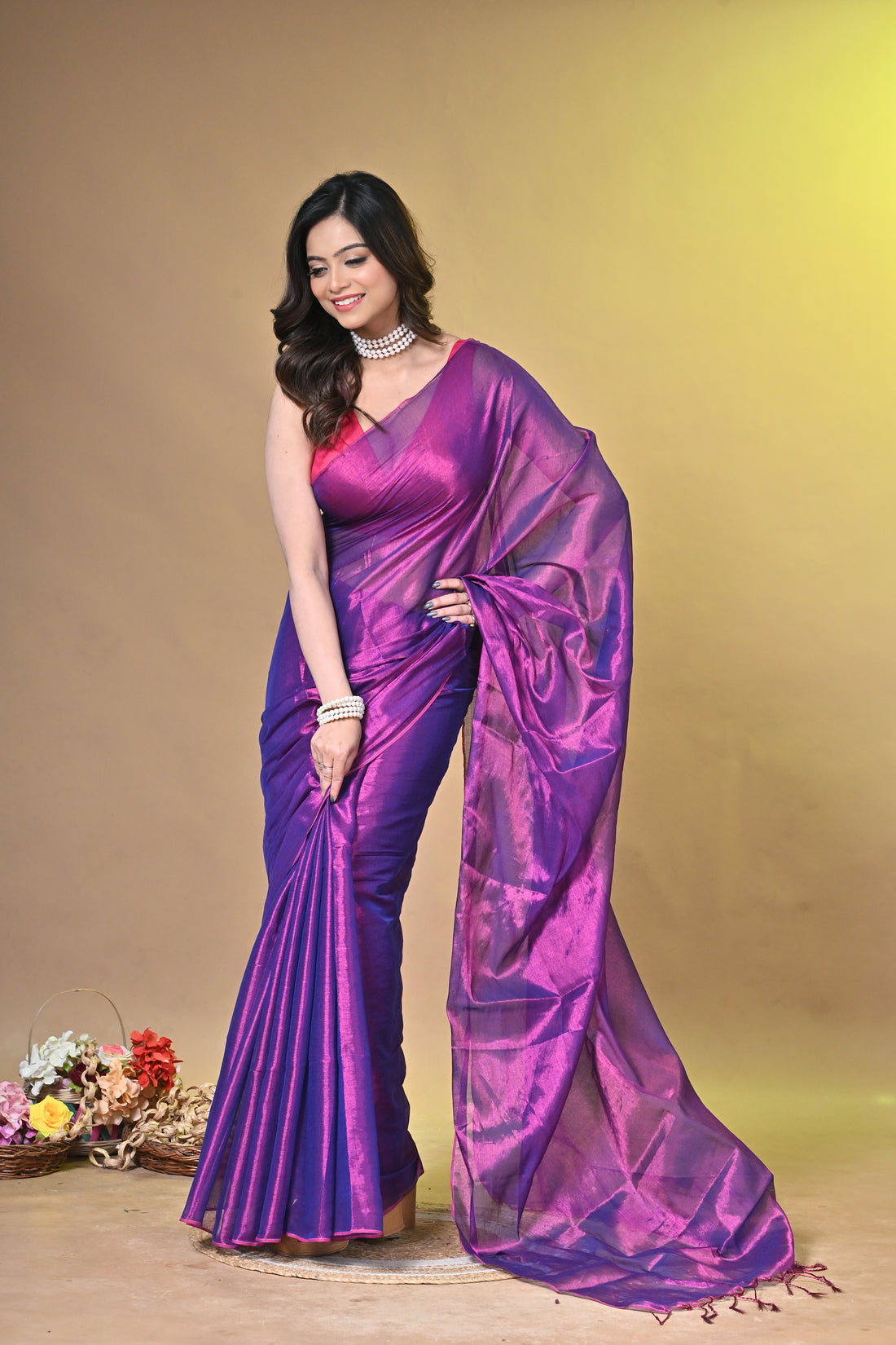 Purple Tissue Ragha Saree with Elegant Textured Finish