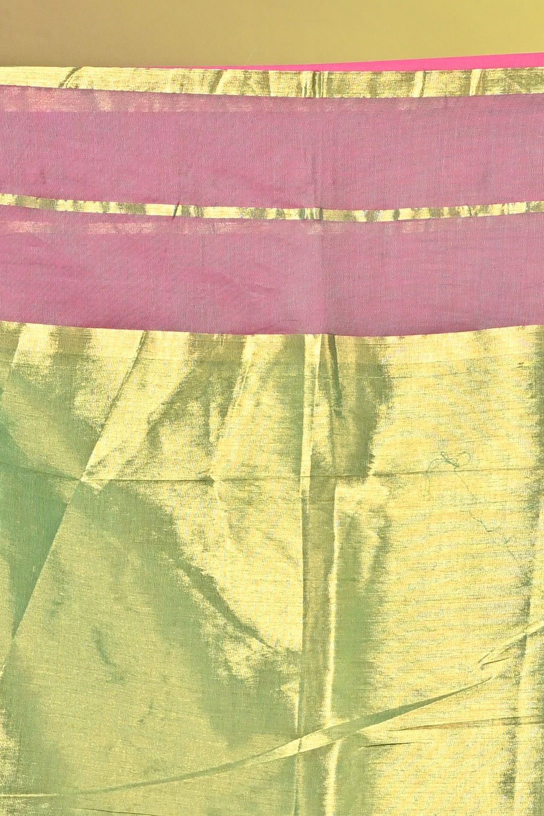 Pink and Light Green Tissue Cotton Handloom Saree with Contrast Border