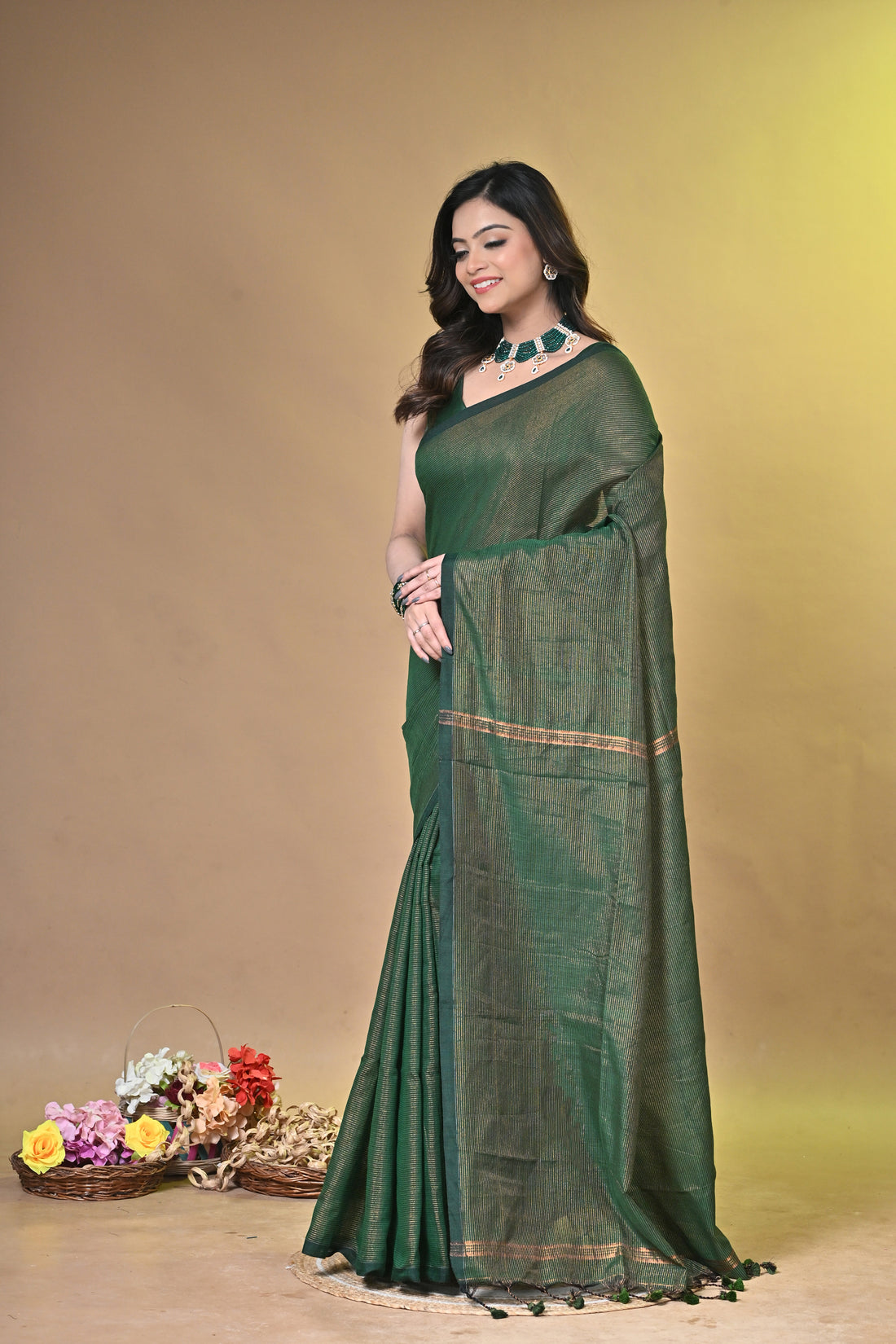 Forest Green Cotton Handloom Saree