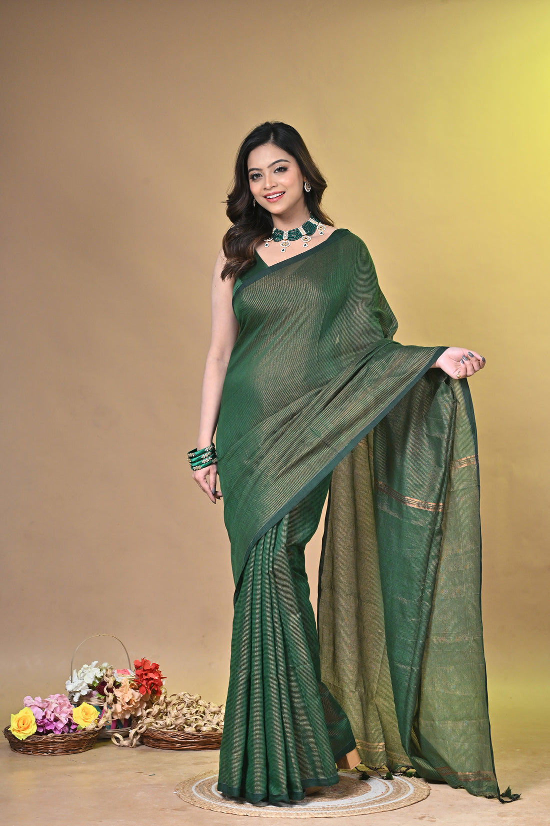 Forest Green Cotton Handloom Saree