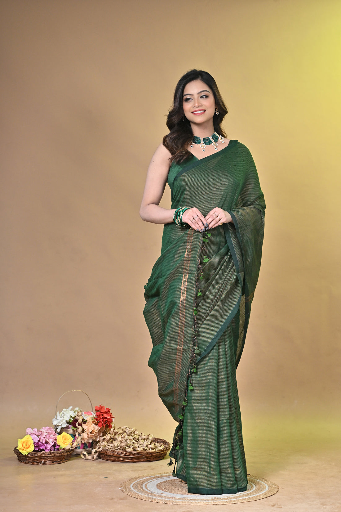 Forest Green Cotton Handloom Saree