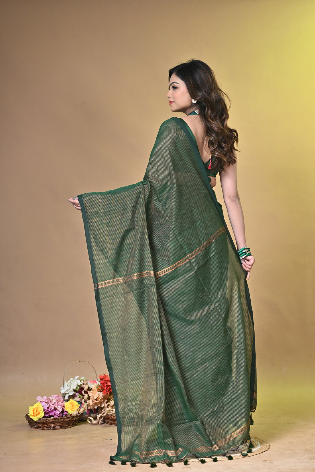 Forest Green Cotton Handloom Saree