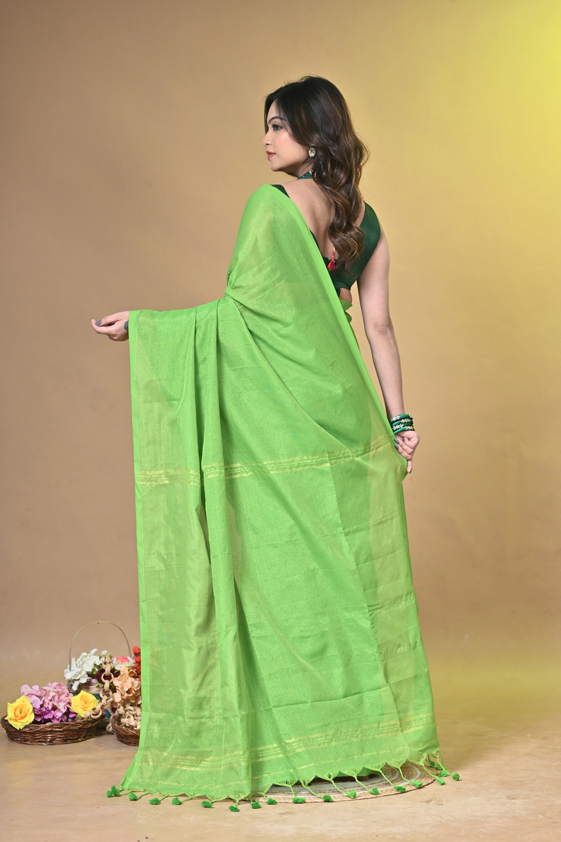 Green Khadi Cotton Saree with Elegant Border